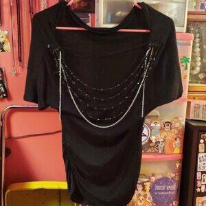 Black beaded & chain back short sleeve top